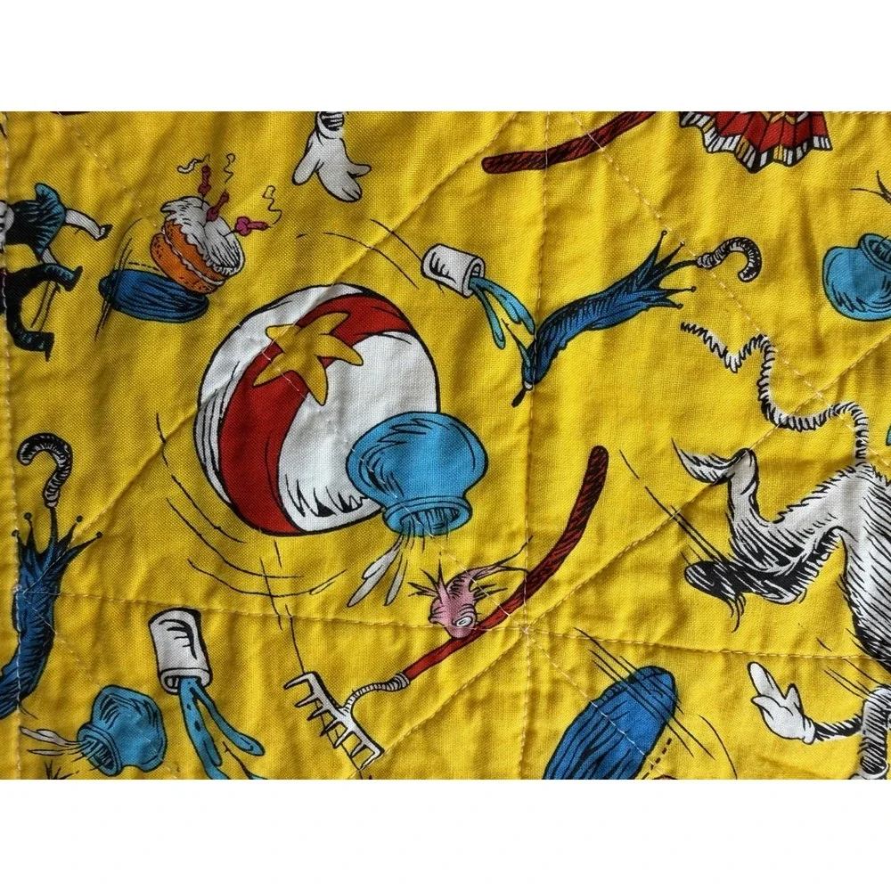 Dr. Suess Cat In The Hat Handmade Crib Tummy Time  Double Sided Churn Dash Quilt
